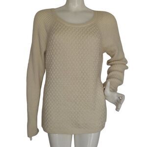 CALVIN KLEIN Sweater, L, Mixed texture knit, Long sleeve, Cream, Crew neck